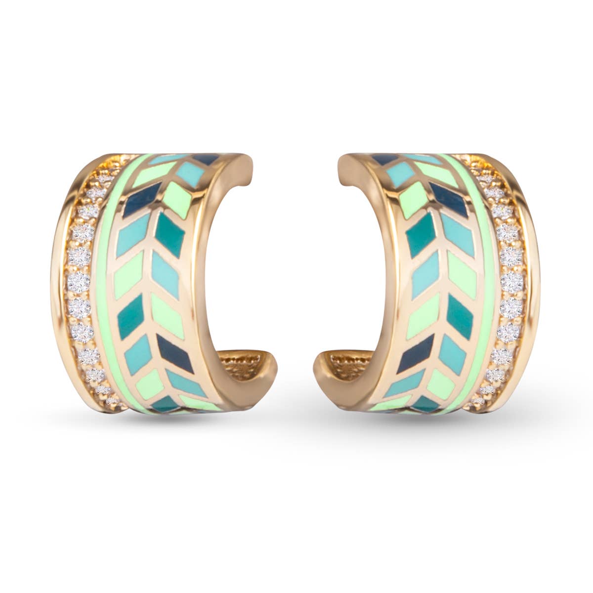 Blue/Green Enamel and CZ Huggie -  Gold - AMANDA BLU AG