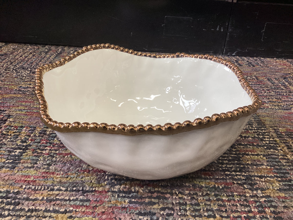 Large Salad Bowl - White & Gold