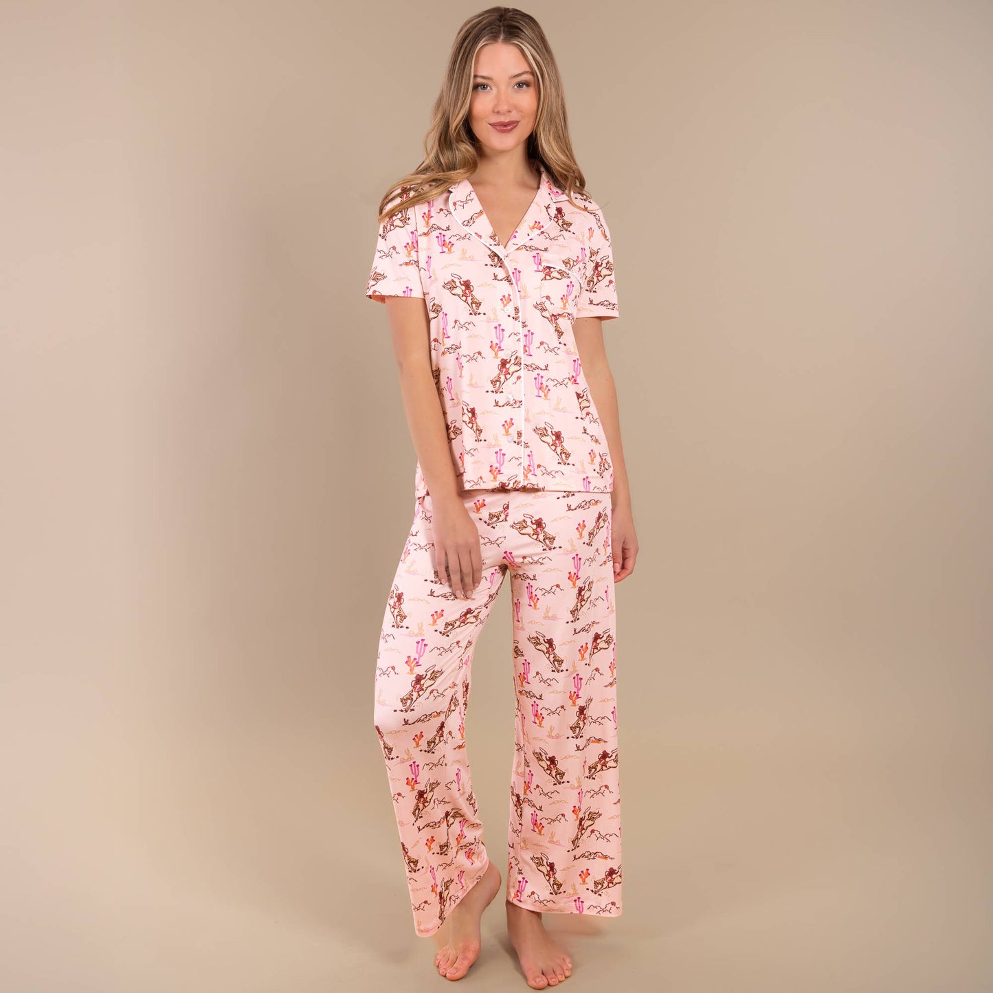 Vintage Cowgirl Pajama Pants | Retro Pink Western PJ Bottoms: L