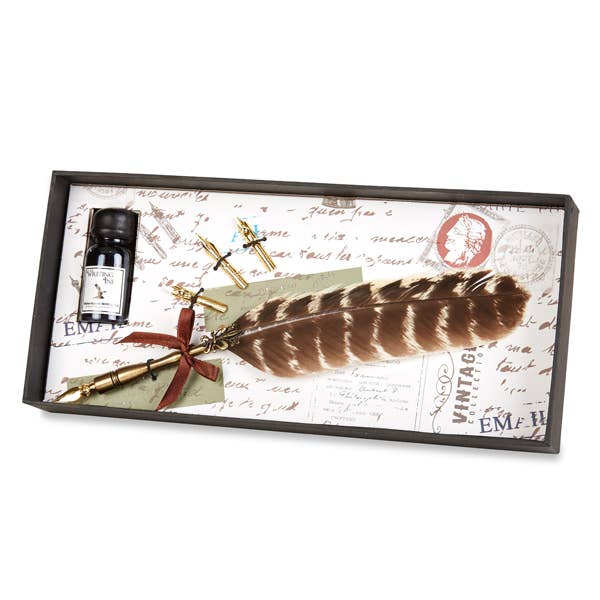Brass Feather Nib Pen Set: Burgundy