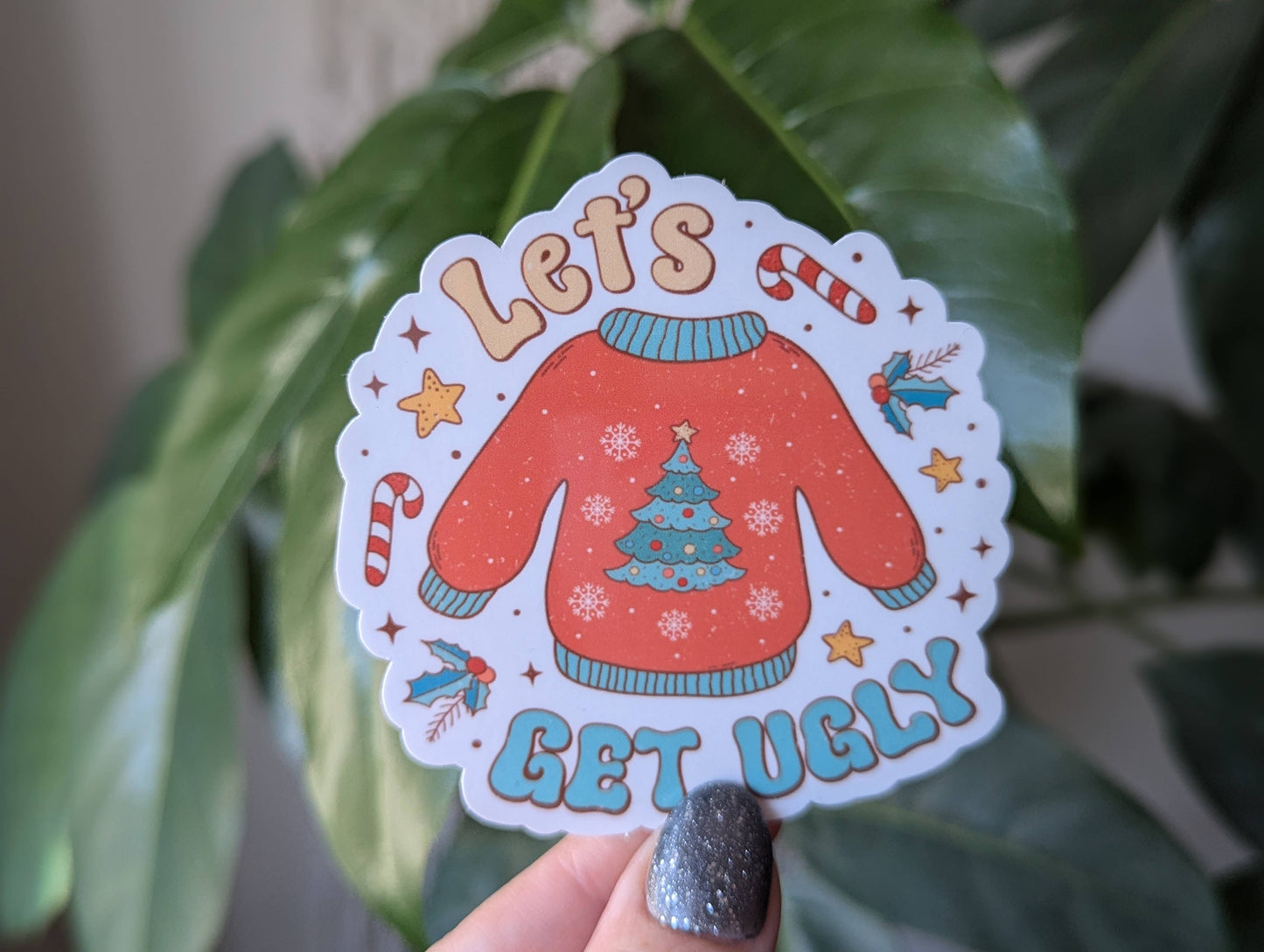 Let's get ugly Christmas sweater vinyl sticker for holidays: Loose