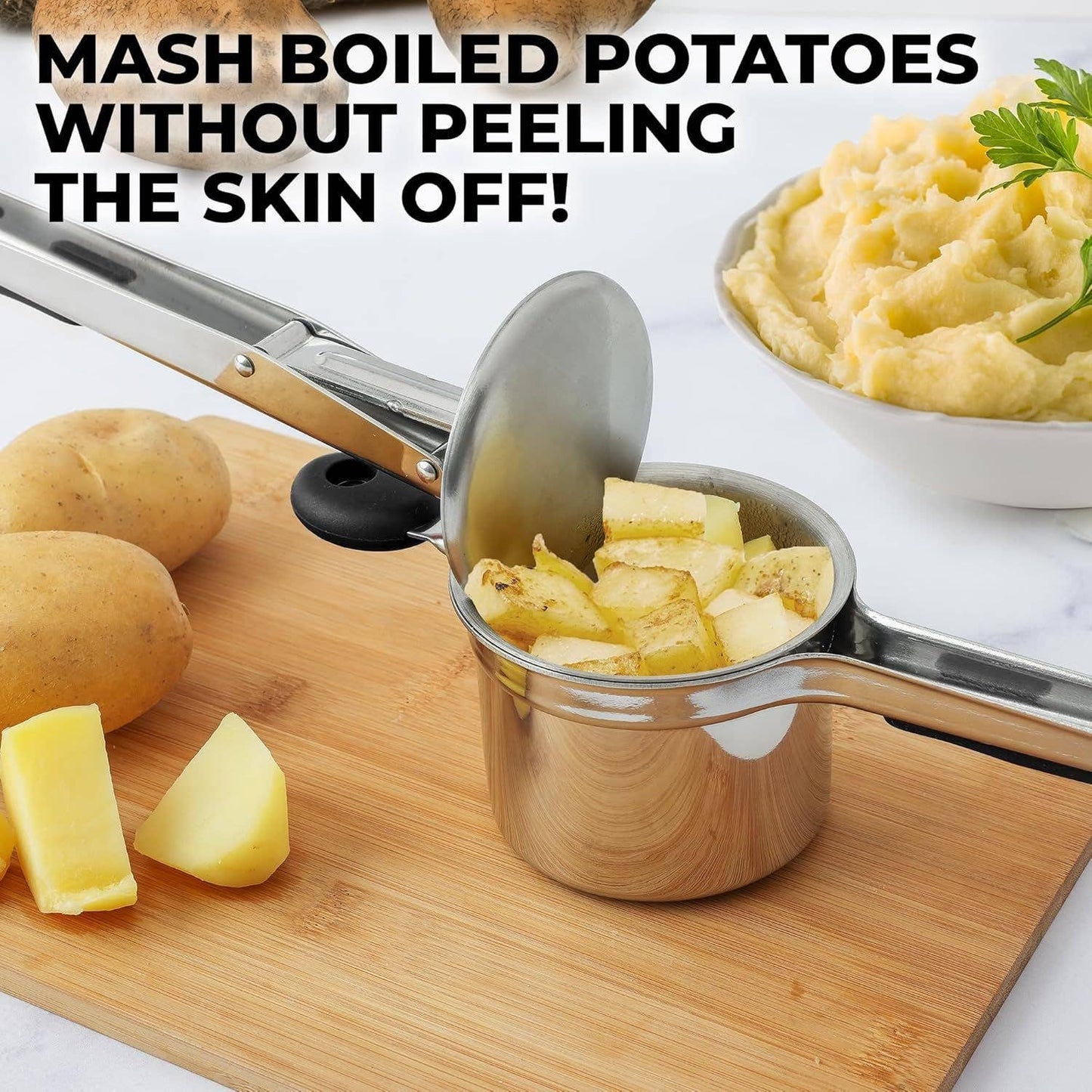 Premium Large 15oz Potato Ricer with 2 Interchangeable Discs: Silver/Black
