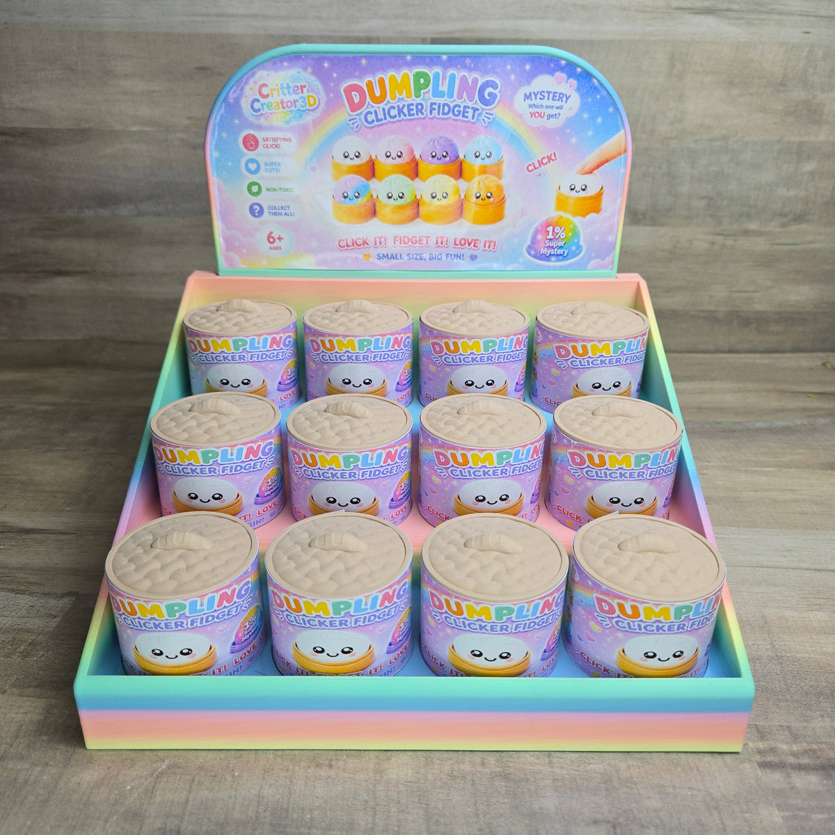 8 New Colors! - Mystery Dumpling Clicker Fidget Toy: First Dumpling Order (Free Display) / 24 Pack (minimum) / Default Colors (All Colors Shown)