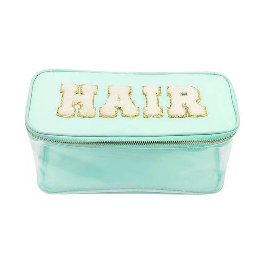 Varsity Collection Clear Hair Cosmetic Bag Chenille