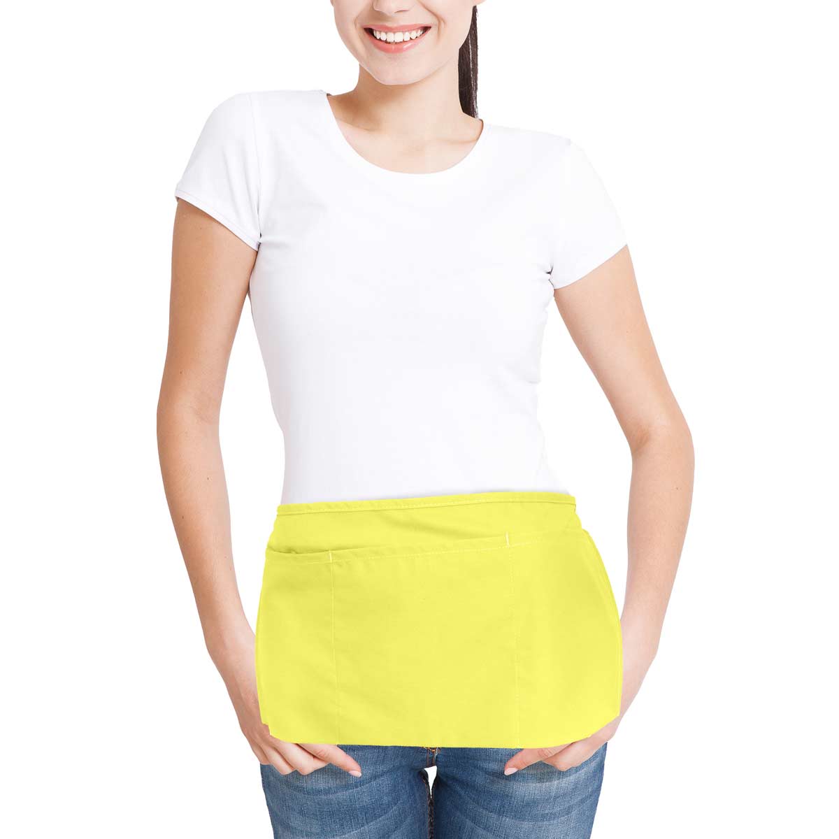 DALIX Waist Aprons Kitchen Bib Poly Cotton 3 Pockets: Black