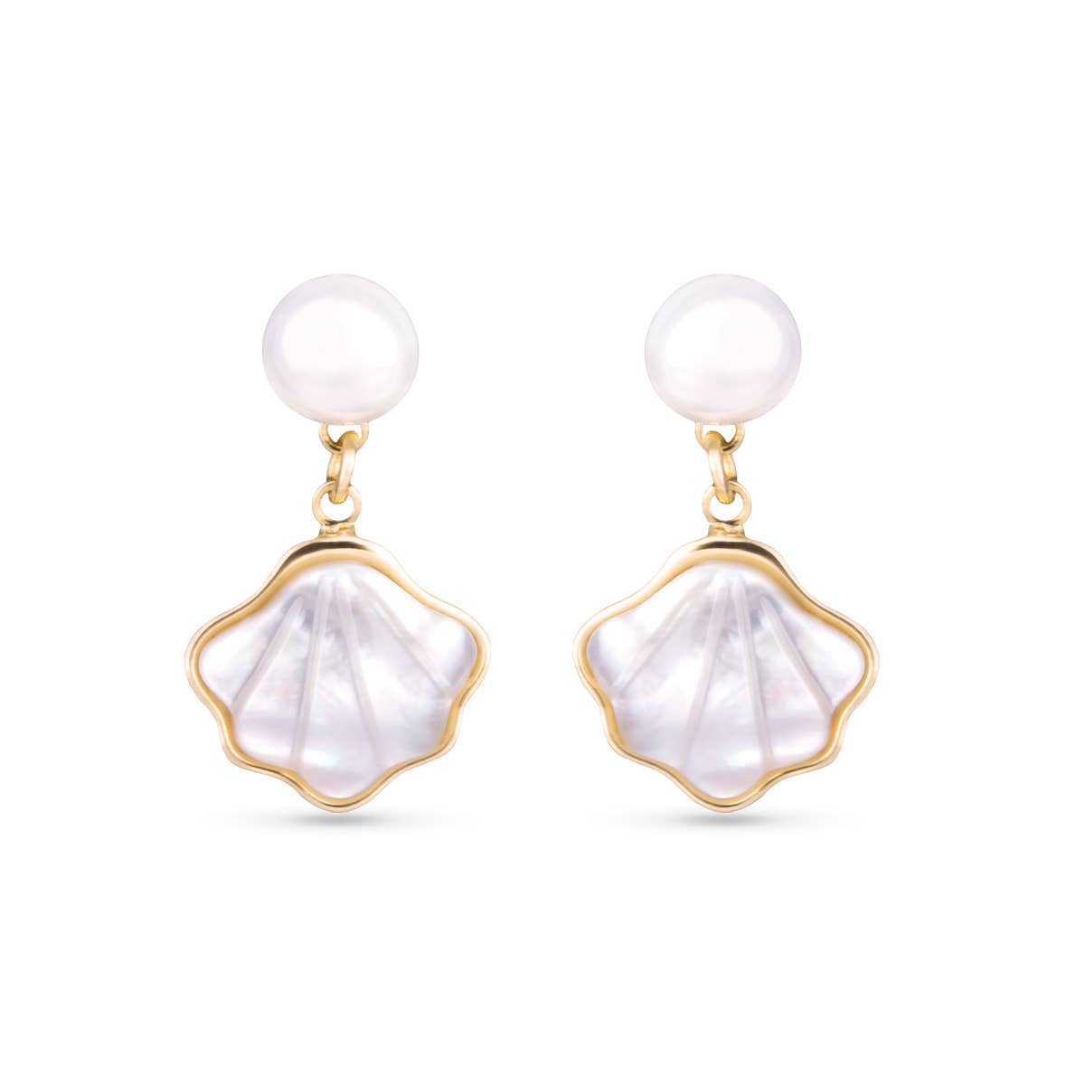 Mother of Pearl Shell Earrings -  Gold