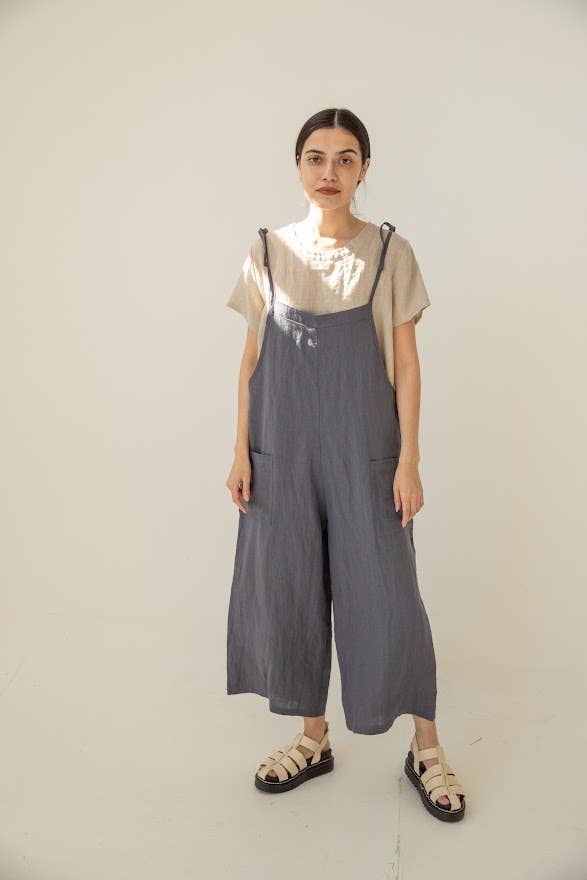 Linen Romper, Jumpsuit, Jumper: Small / Natural