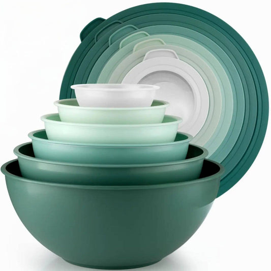 Z-MB-PL-12P-TURQ Plastic Mixing Bowls with Lids Set - 12-Piece Nesting Bowls: Turquoise Ombre