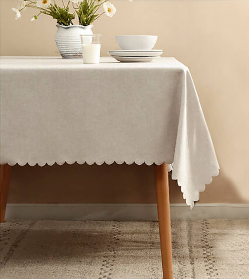 Scalloped Trim Wrinkle-Free Heat-Resistant Tablecloth: 56" Round / Slate