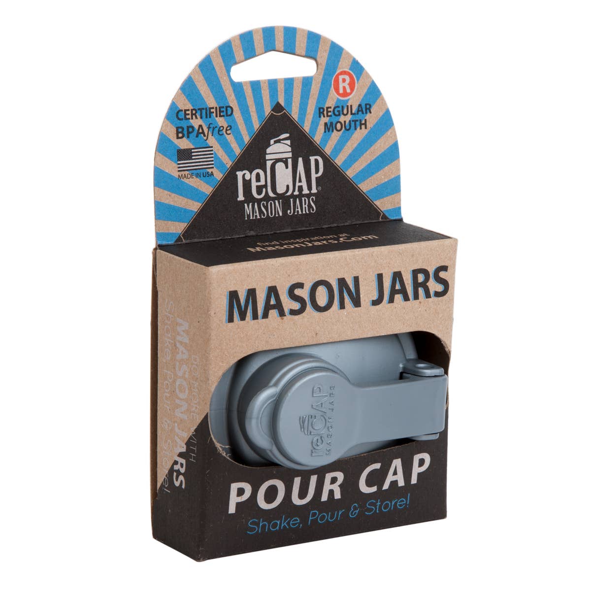 Mason Jar Pour Lid, by reCAP® - Case of 12: Silver / Wide Mouth