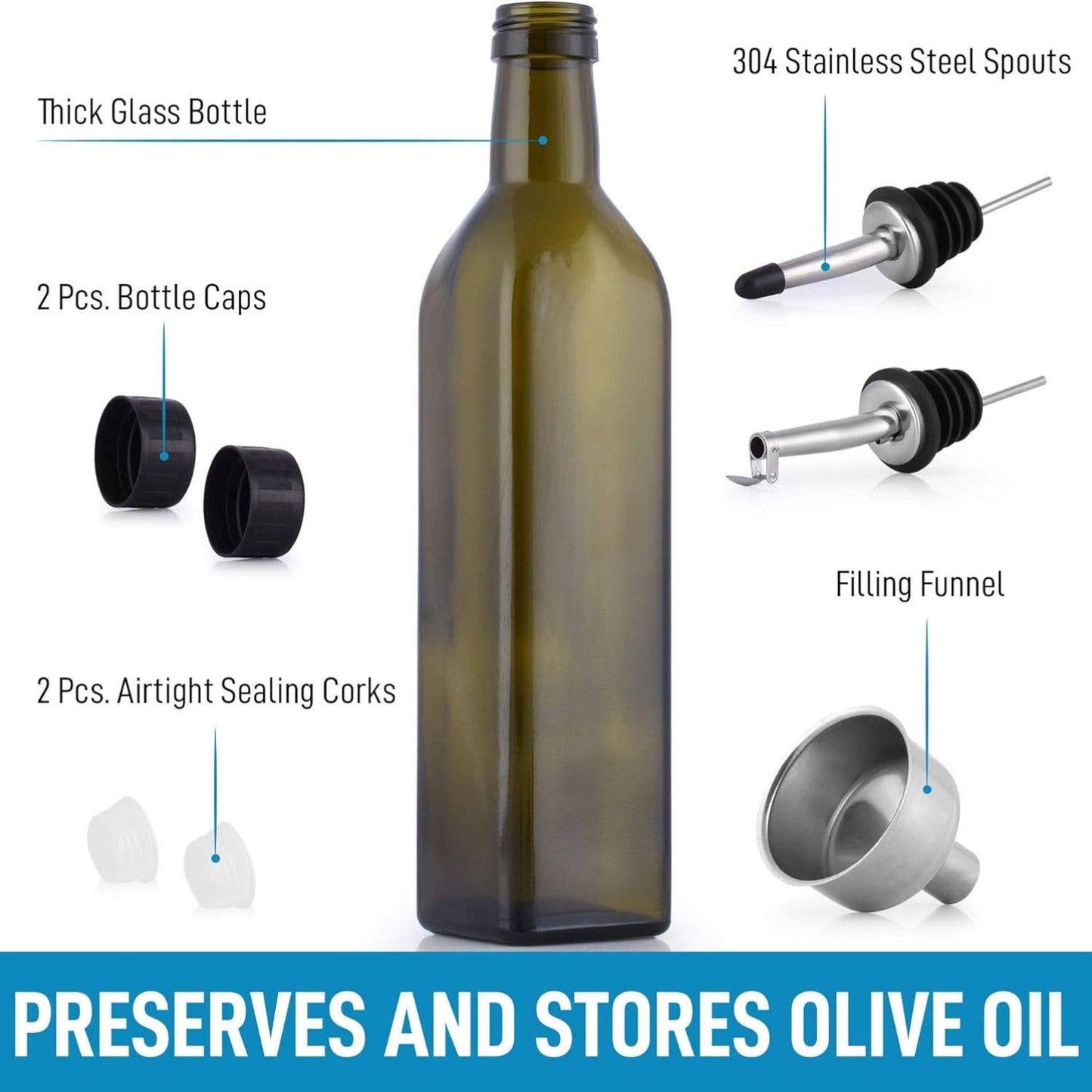 Olive Oil Dispenser Bottle16.9 oz with Accessories: Glass Dark Green