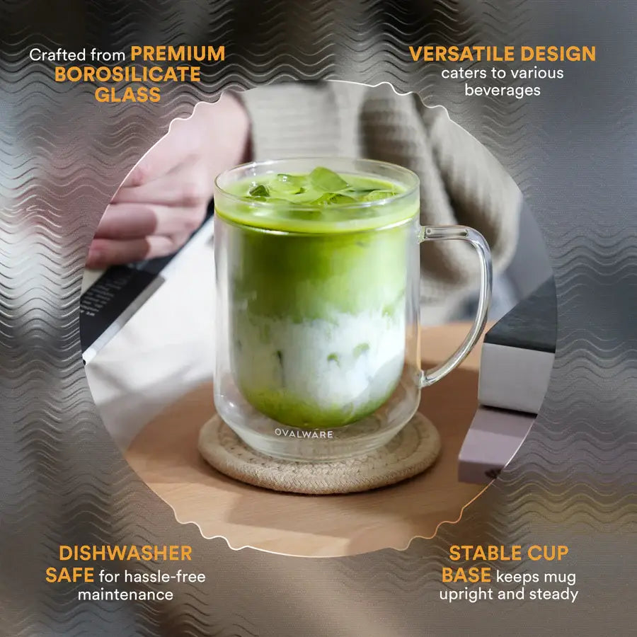 DWM-500 Double Wall Glass Mug | Clear | 17oz (500ml) | Set of 2