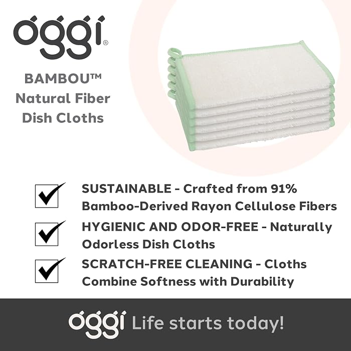 Oggi Set of 6 Bamboo Kitchen Cloths - White/Sage