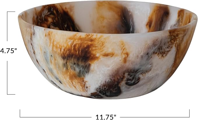 Round Marbled Resin Decorative Bowl - Brown and Cream
