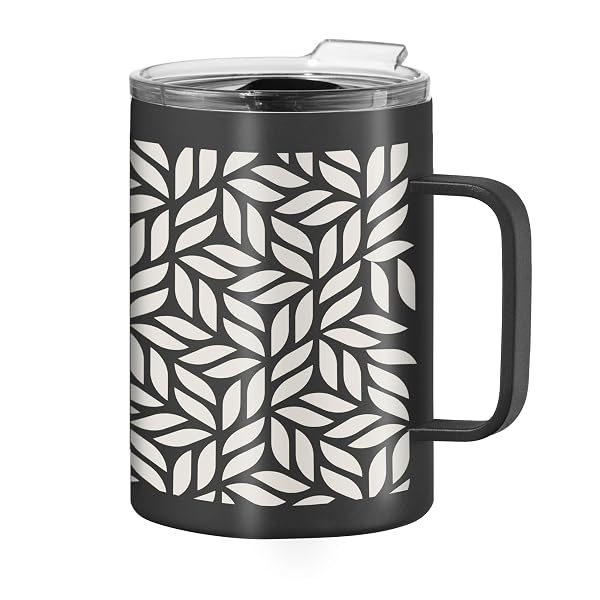 Oggi Thermomug Insulated Double Walled Mug with Lid - Geo Leaf