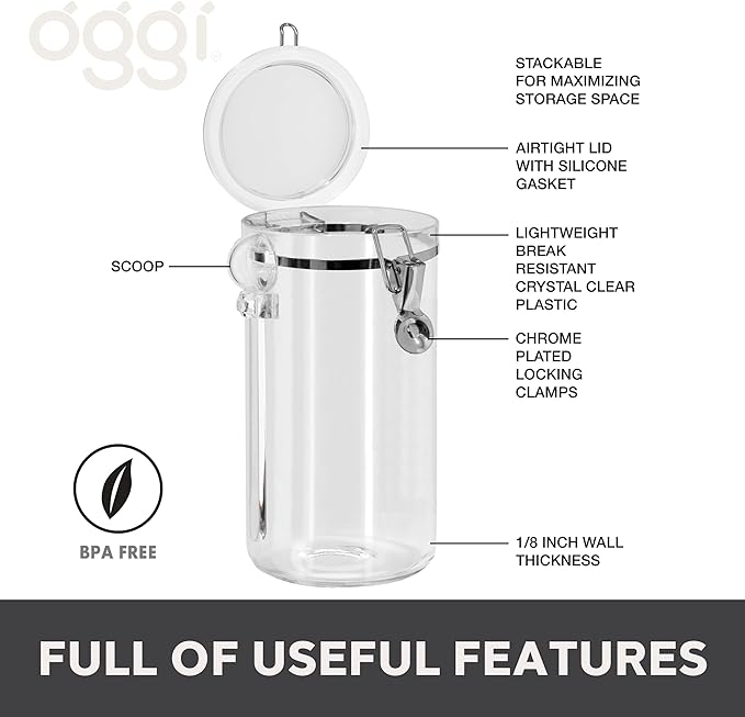 OGGI CLEAR CANISTER WITH SILICONE GASKET & SCOOP 72 OZ