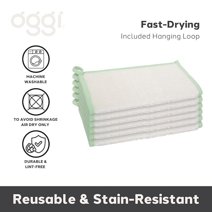 Oggi Set of 6 Bamboo Kitchen Cloths - White/Sage