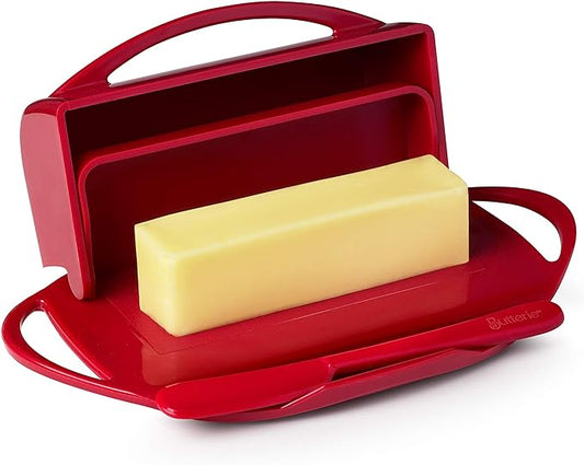 Butterie Flip-Top Butter Dish with Matching Spreader (Red)