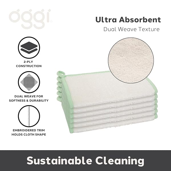 Oggi Set of 6 Bamboo Kitchen Cloths - White/Sage