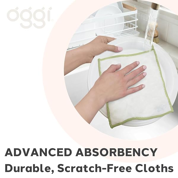 Oggi Set of 6 Bamboo Kitchen Cloths - White/Sage