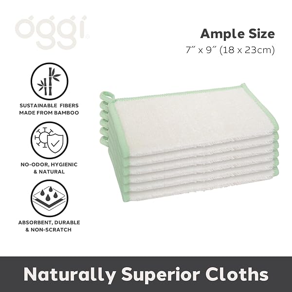 Oggi Set of 6 Bamboo Kitchen Cloths - White/Sage