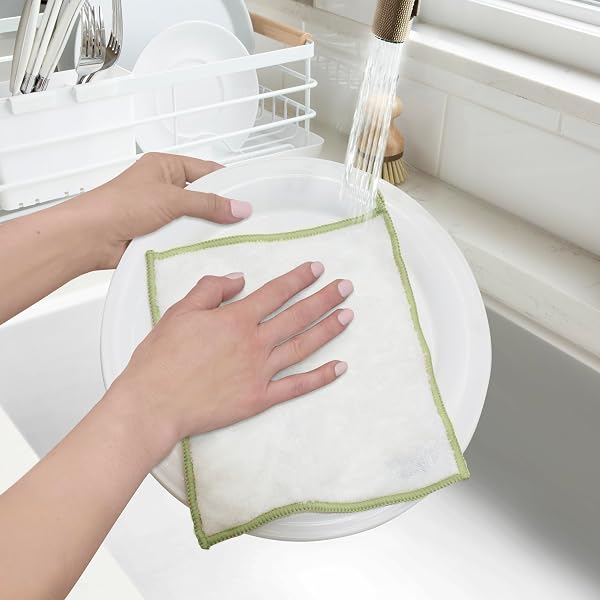 Oggi Set of 6 Bamboo Kitchen Cloths - White/Sage