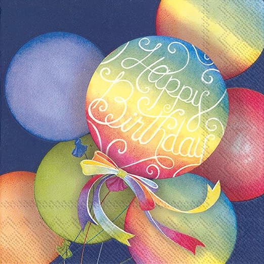 IHR 3-Ply Paper Napkins, 20-Count Lunch Size, Rainbow Balloons- Blue