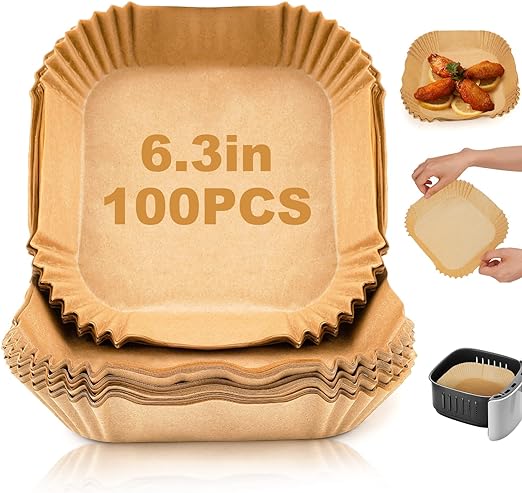 AIR FRYER LINERS - NATURAL - 100 PC SQUARE 6.3 INCH