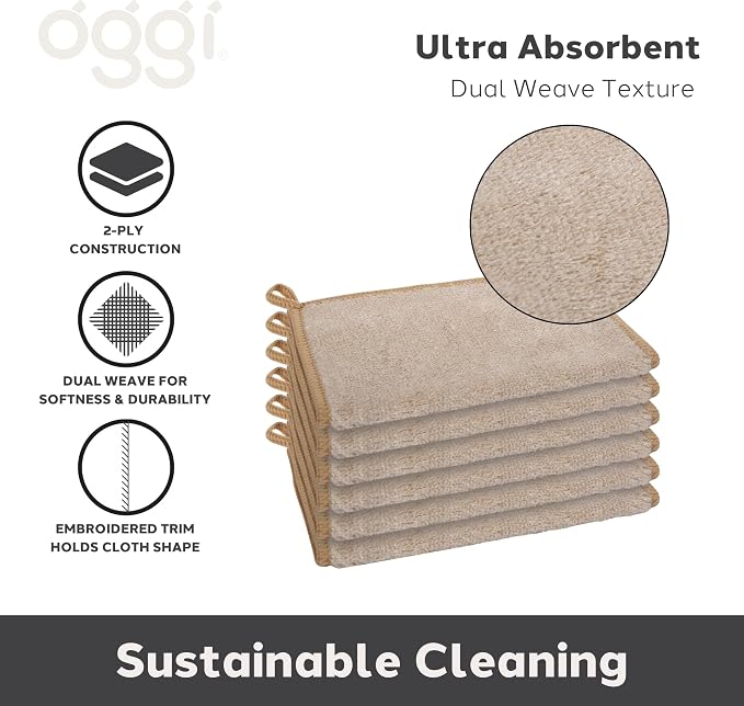 Oggi Bamboo Odourless Kitchen Washcloths - Natural Kitchen Cloths