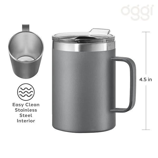 Oggi Thermomug Insulated Double Walled Mug with Lid - Geo Leaf