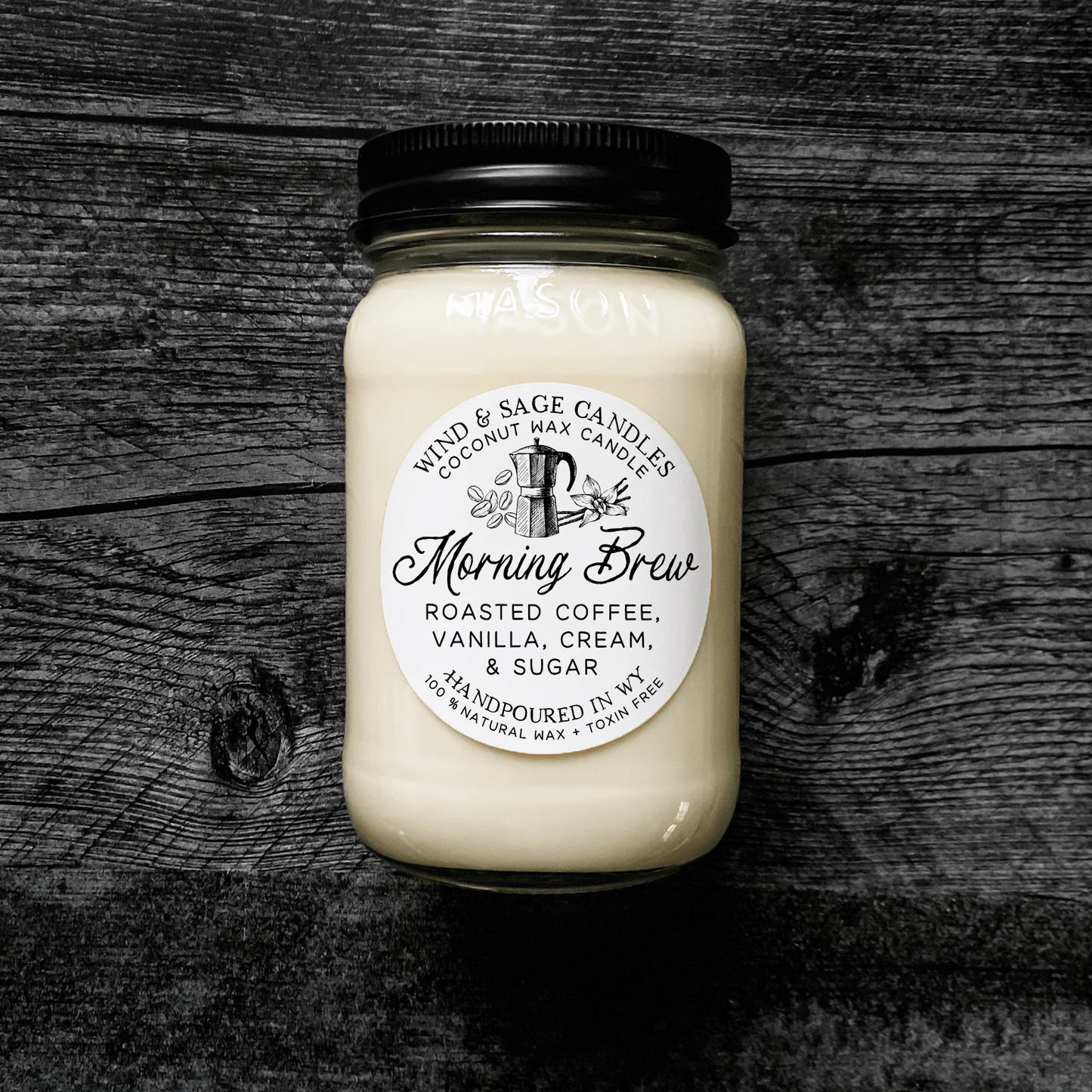 Morning Brew Mason Jar Candle, 100% Natural Wax: Large