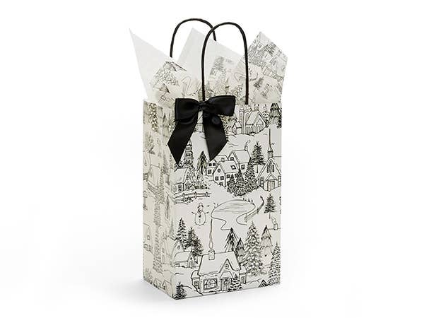 Winter Toile Christmas Paper Gift Bags: 25 Pack / Cub 8x4.75x10.5"