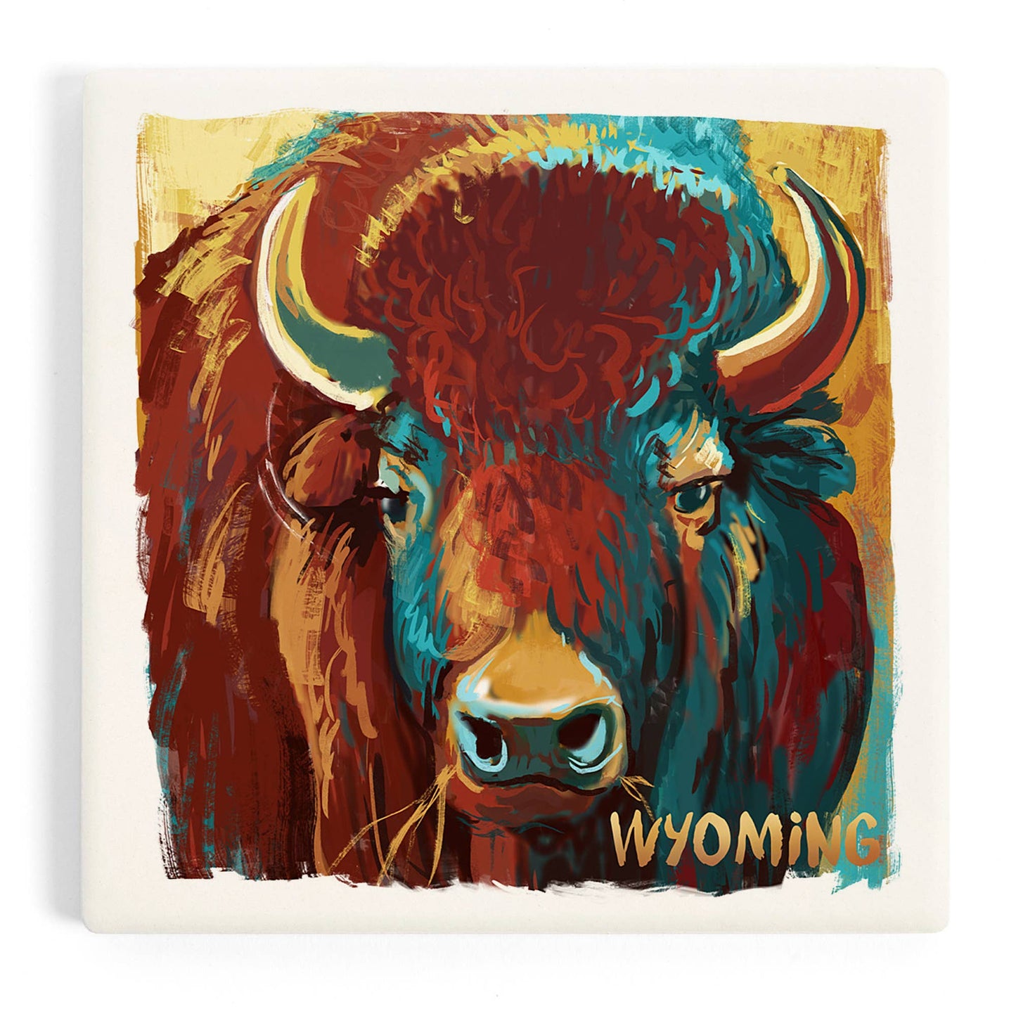 CERAMIC COASTER Wyoming Bison, Vivid