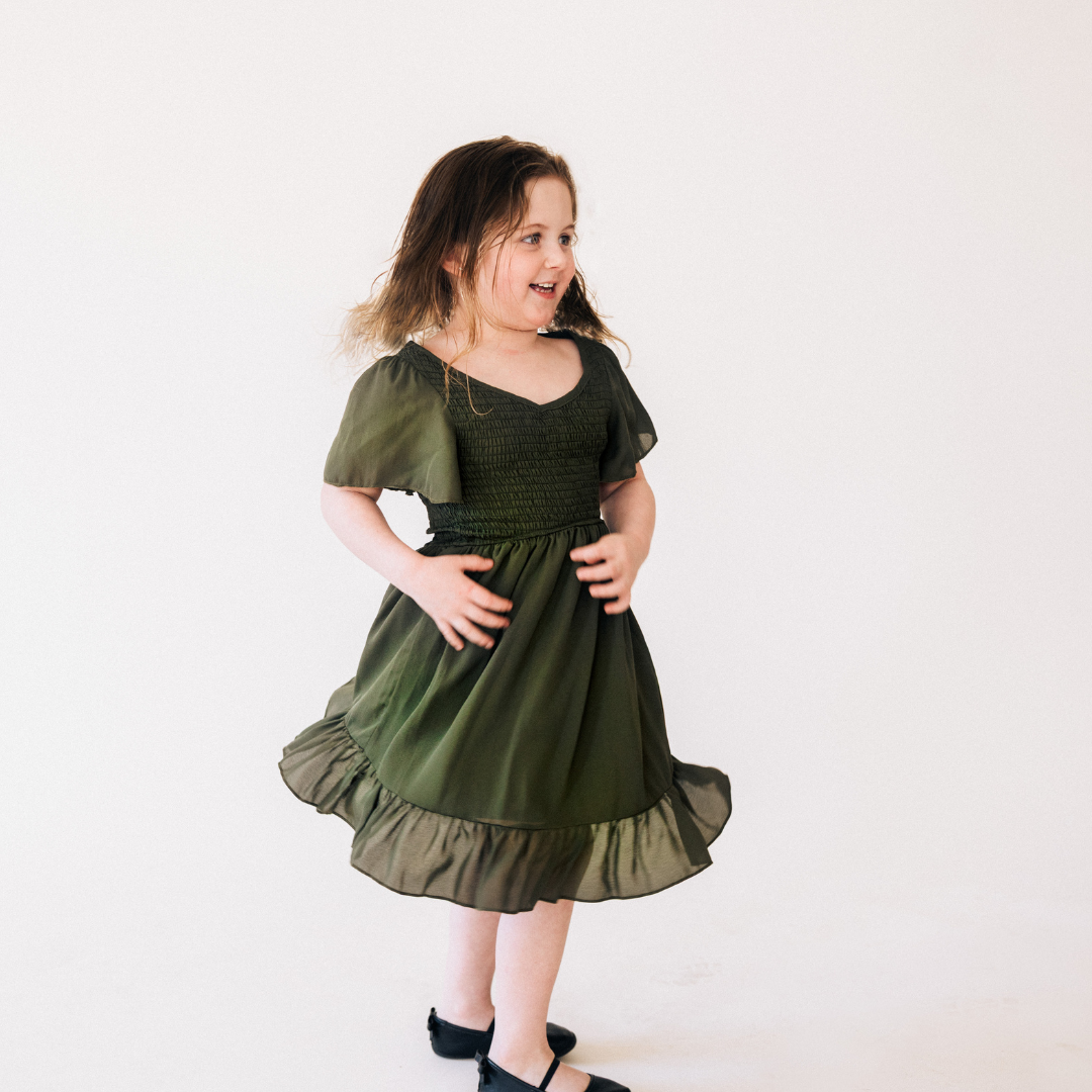 Dark Green Chiffon Dress - Child: 3-4T