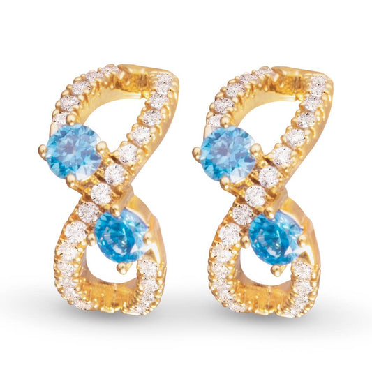 Clear and Blue CZ Infinity Huggie  -  Gold - AMANDA BLU AG