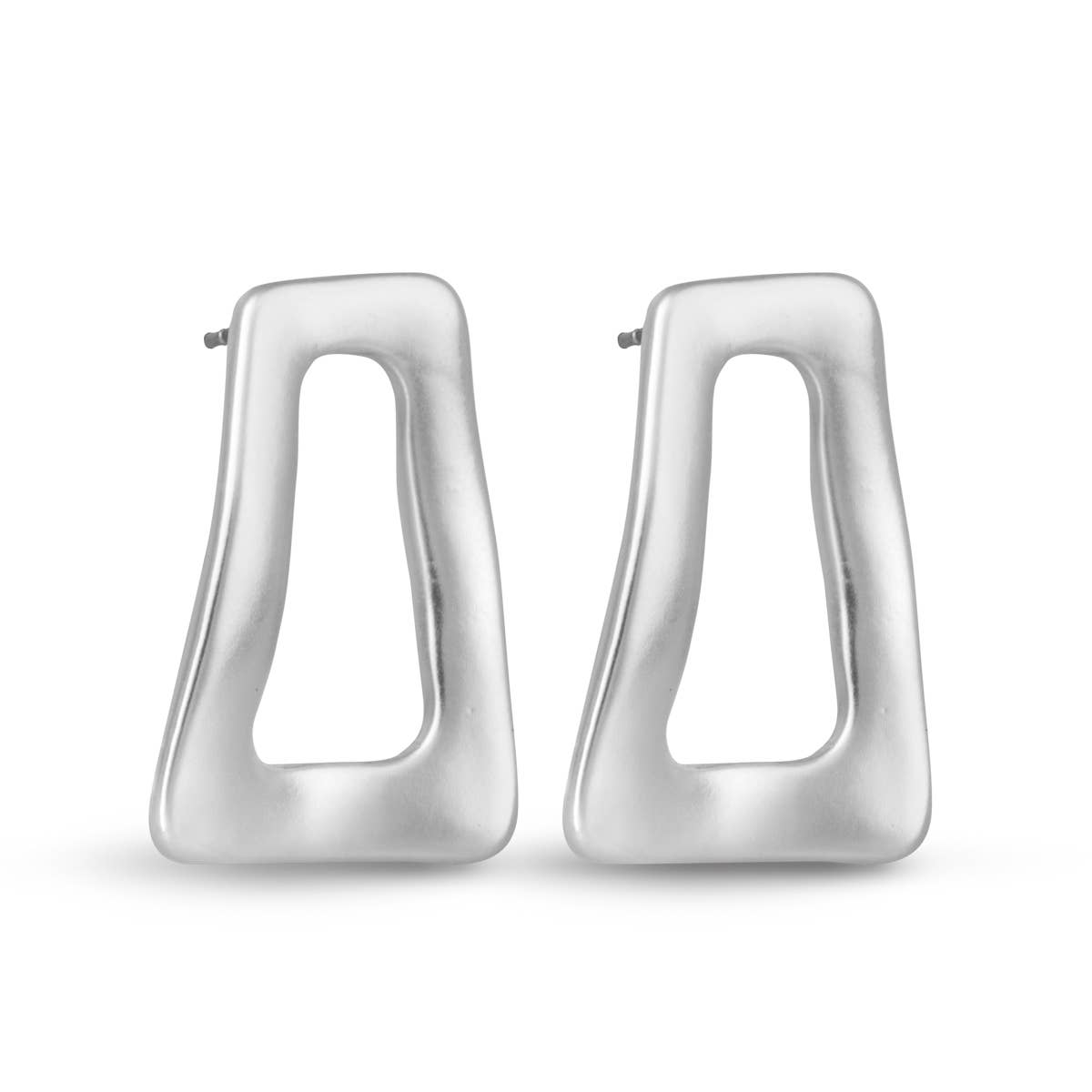 Tina Matte Wavy Open Trapezoid Stud - Silver - AMANDA BLU