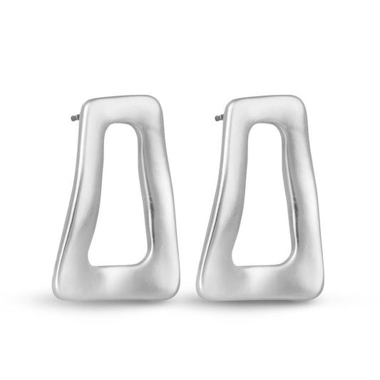 Tina Matte Wavy Open Trapezoid Stud - Silver - AMANDA BLU