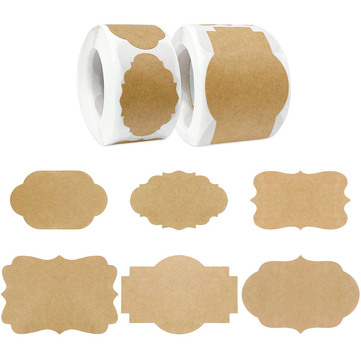 Wrapables Kraft Paper Sticker Labels for Lids, Mason Jars: (300pcs) Fancy Frame