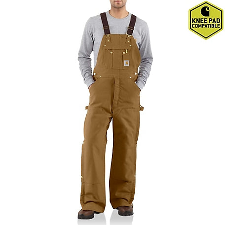 R02 BRN Carhartt Duck Bib Overalls Quilt Lined