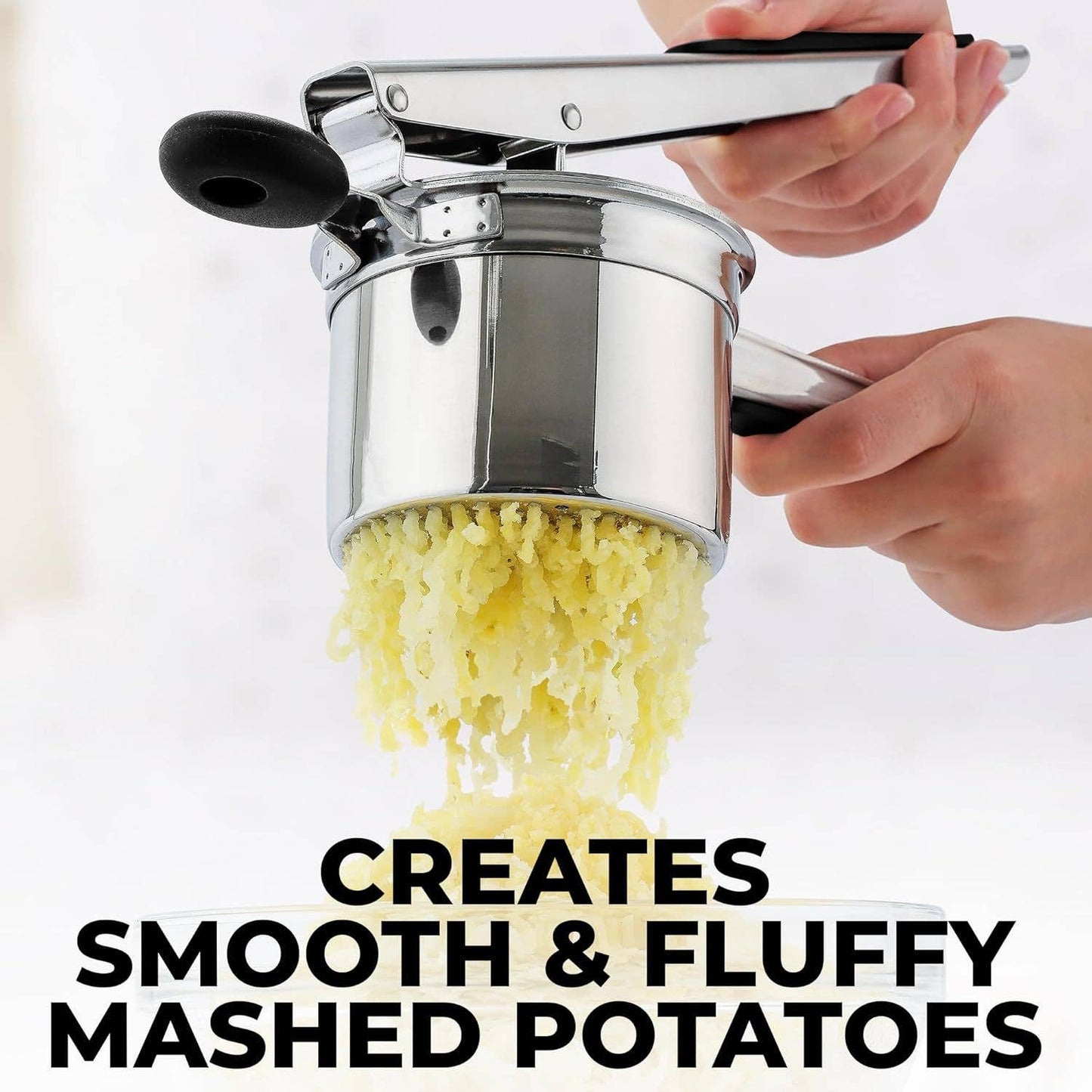 Premium Large 15oz Potato Ricer with 2 Interchangeable Discs: Silver/Black