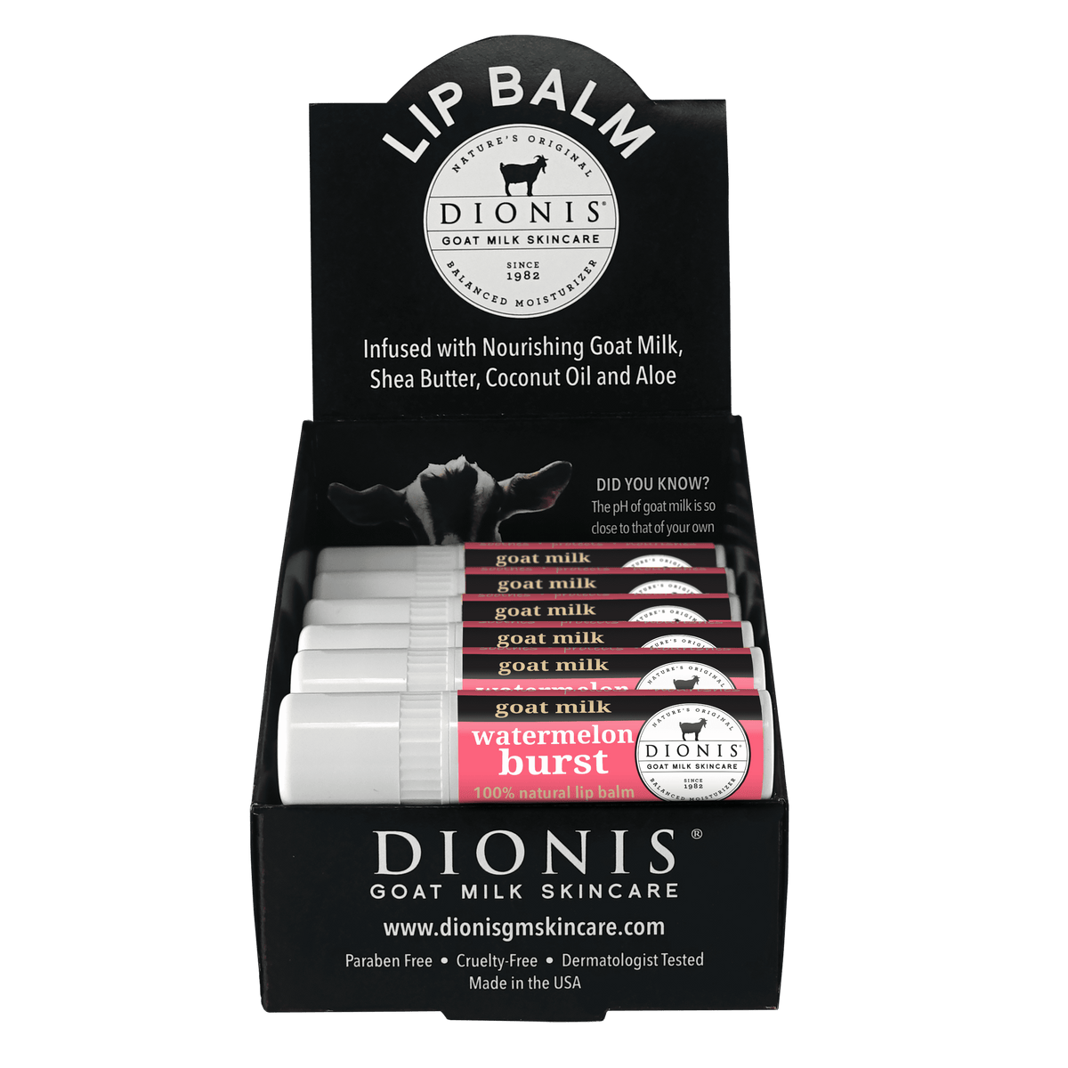 Dionis Watermelon Burst Goat Milk Lip Balm, 18 Ct Display