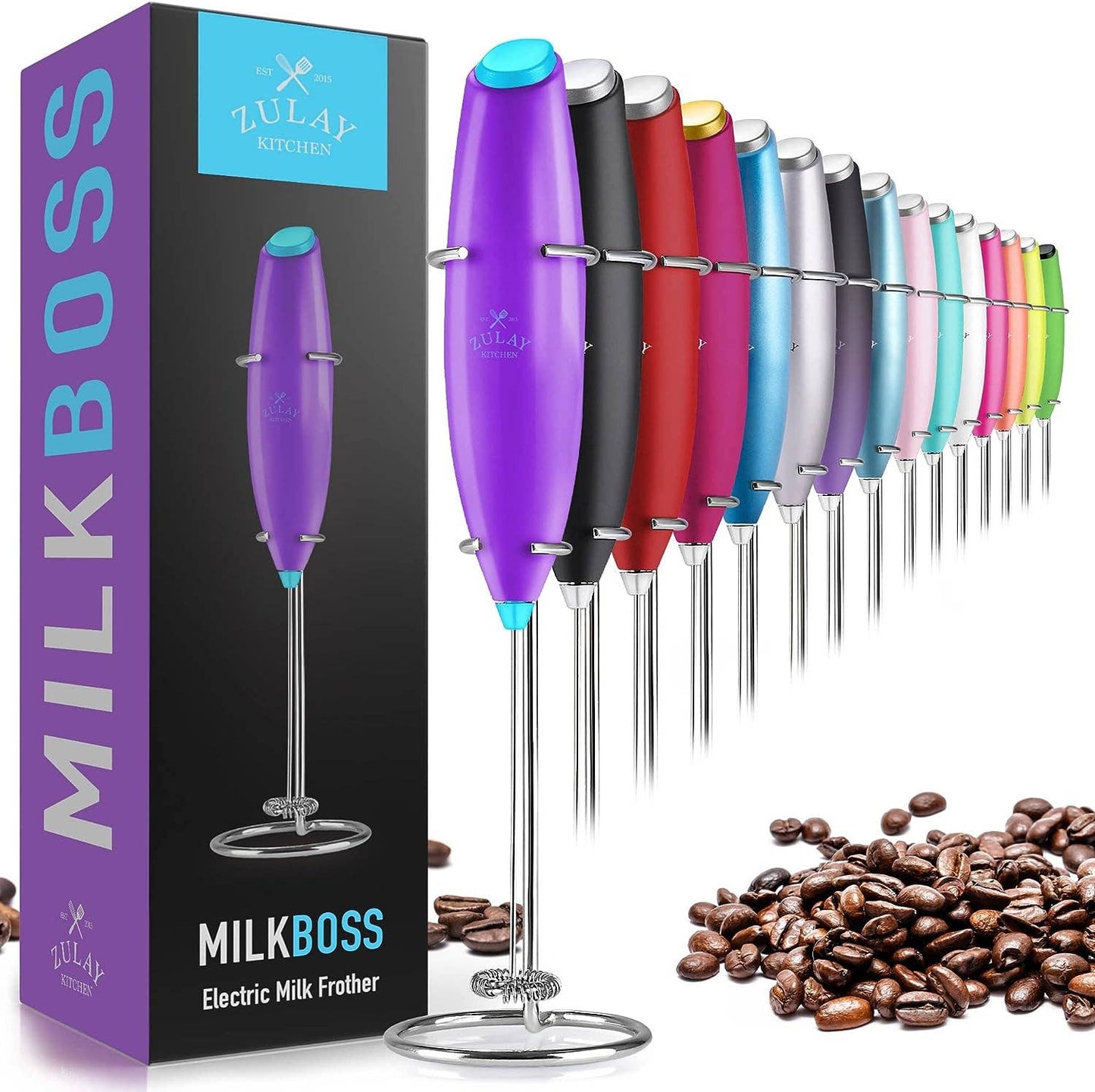 Powerful Handheld Milk Frother: Pop Green/Purple