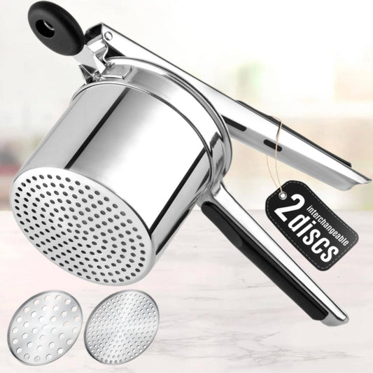 Premium Large 15oz Potato Ricer with 2 Interchangeable Discs: Silver/Black
