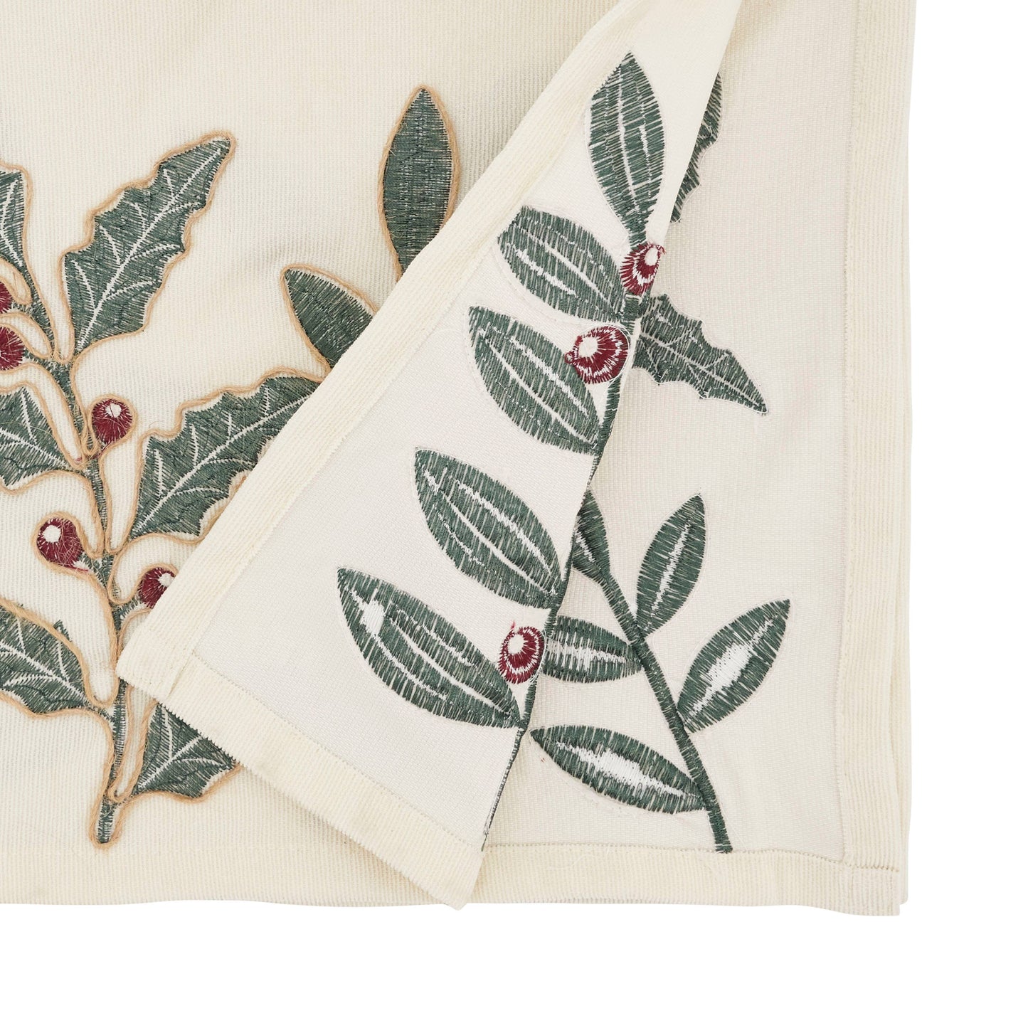 Whimsical Holly Berry Vine Table Runner: Ivory / 16"x72"