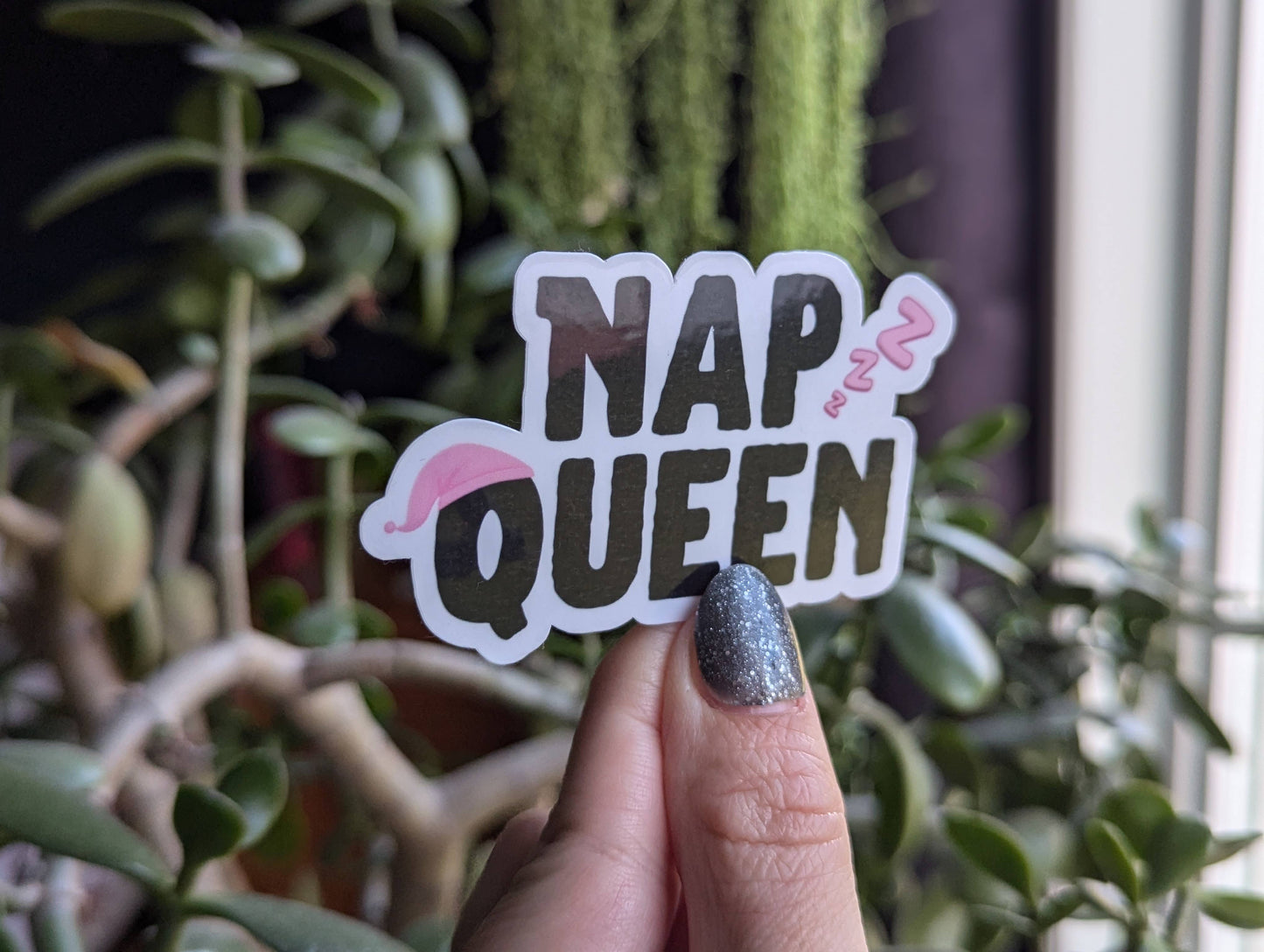 Nap queen sticker, cute girly laptop sticker aesthetic: Loose