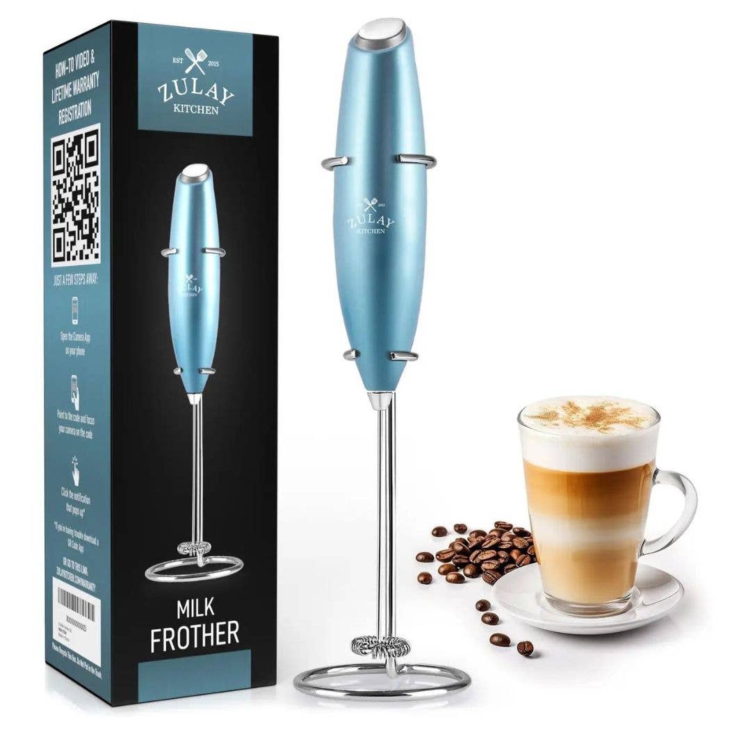 Powerful Handheld Milk Frother with Stand: Teal