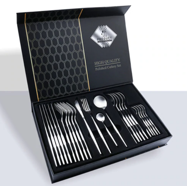24pcs Tableware Set: Black Gold
