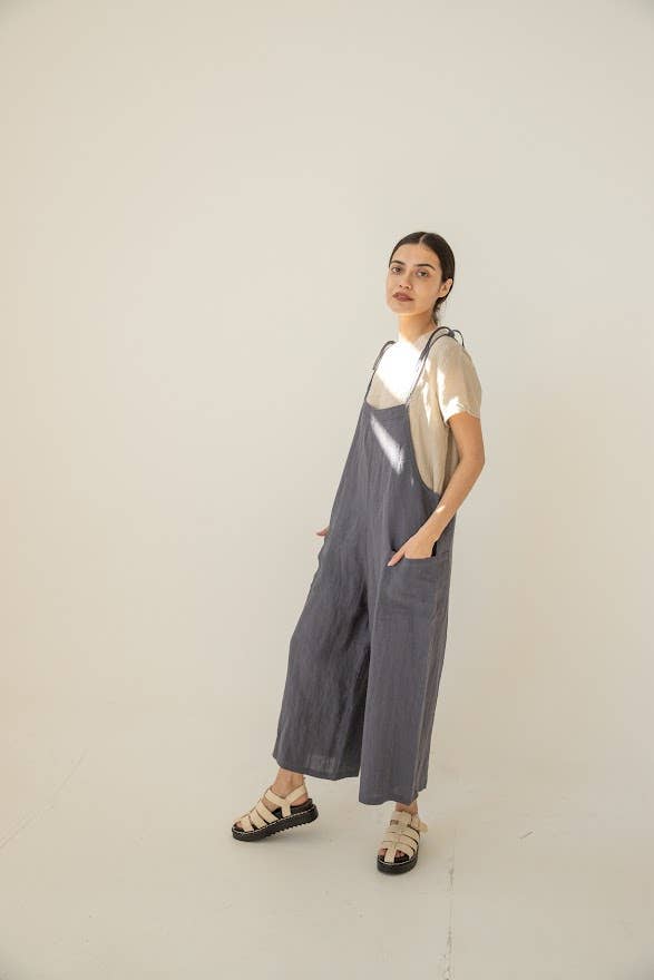 Linen Romper, Jumpsuit, Jumper: Small / Natural