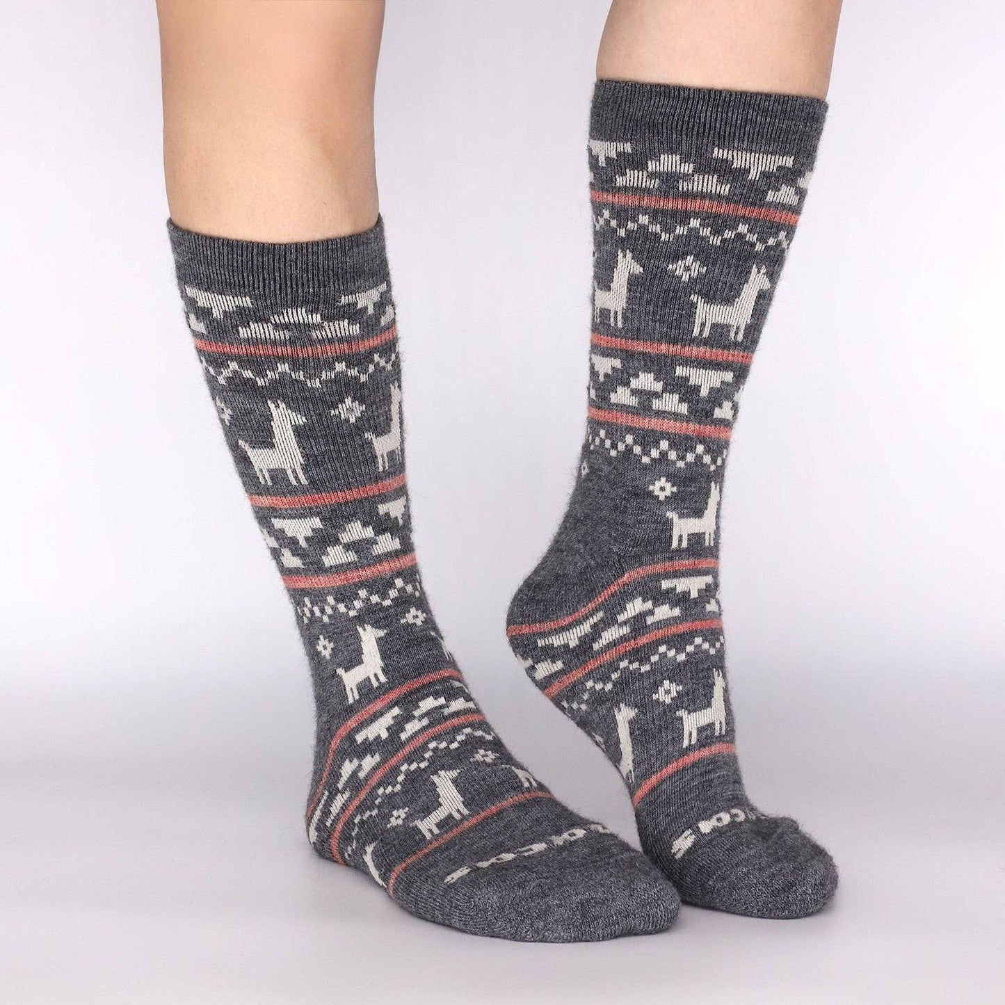 Women's Crew Pacas Socks: ALPACA TRIBAL/Blackberry & THISTLE WINTER ALPACAS & HEARTS/Ivory / Medium / Large (US: 8.5 - 11.5+)