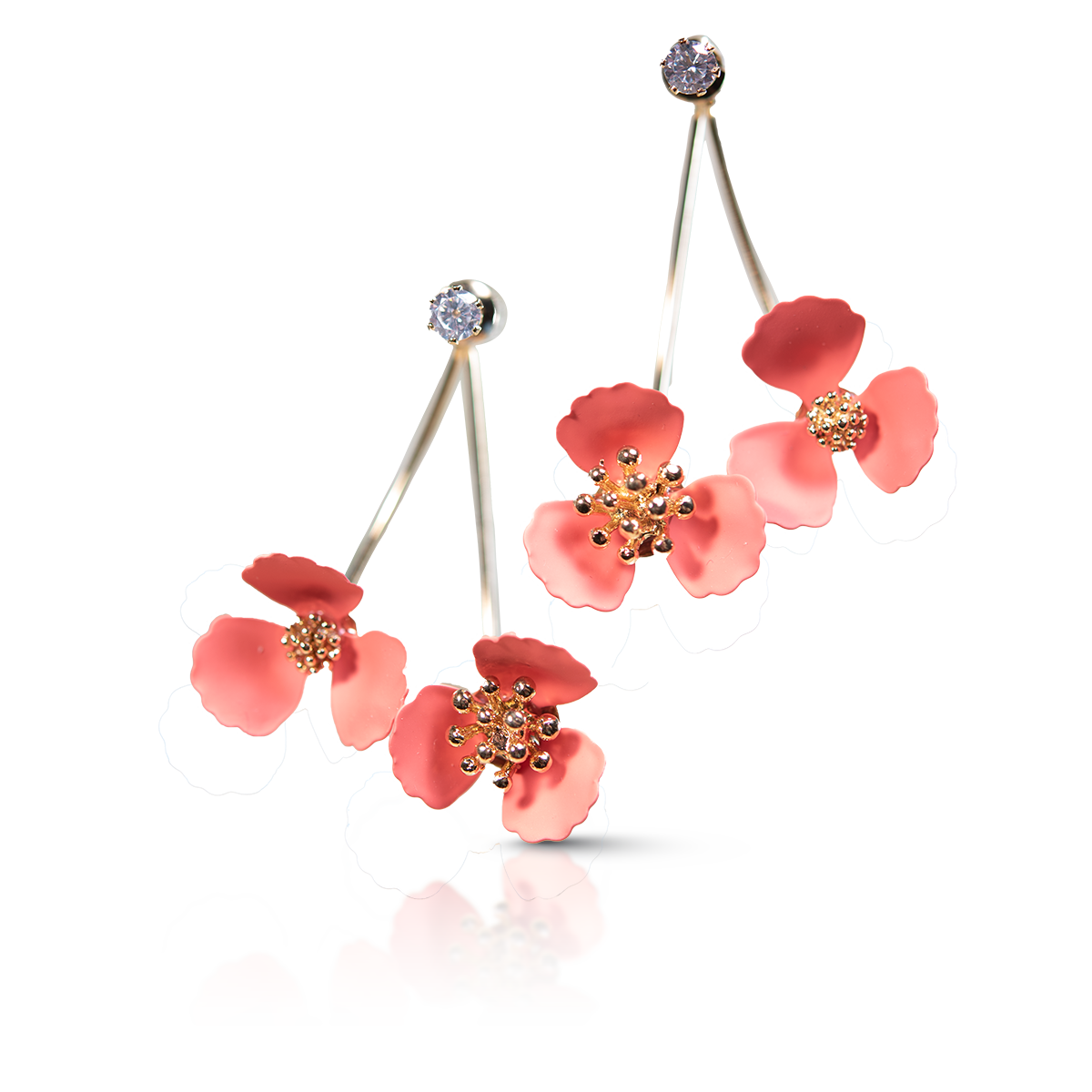 Double Flower Drop With Crystal Earrings: Bronze